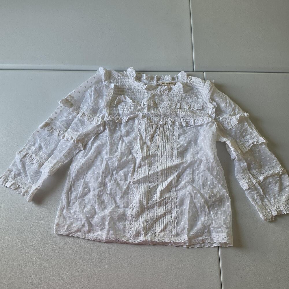 Rebecca Taylor Blouse Womens 6 White Embroidered Lace Long Sleeve Cottagecore
